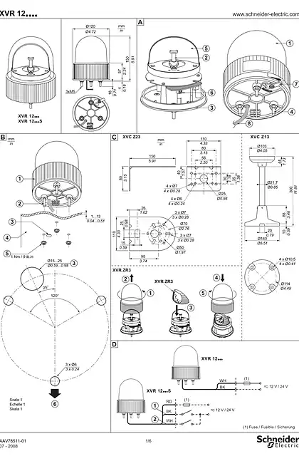 schneider施耐德XVR12... Rotating mirror beacons_ diam.120mm